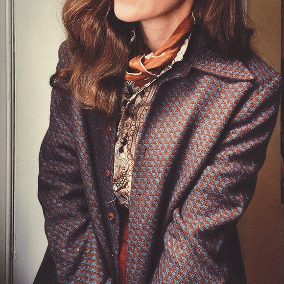 Vintage 70s Dagger Collar Shacket / Jacket / Blazer in Brown and Blue - Picture 1 of 12